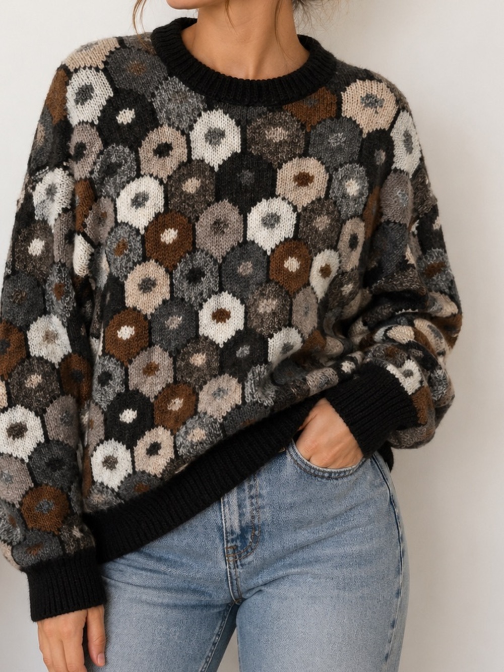 Vintage Alpaca Wool Sweater Hand Knit Art Knit Medium